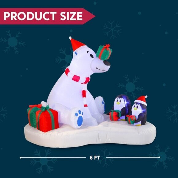 🆕6 FT Long Christmas Inflatable Gift Bear Outdoor Yard Decoration - Picture 4 of 10